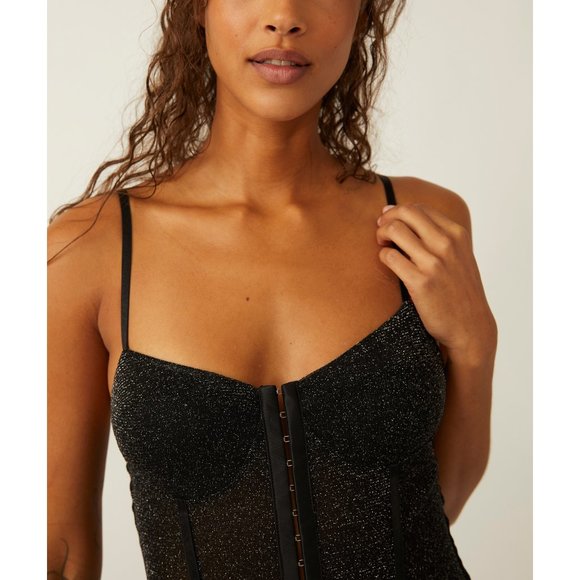 🆕 FREE PEOPLE Shimmer Night Rhythm Bodysuit / Black - Picture 5 of 9